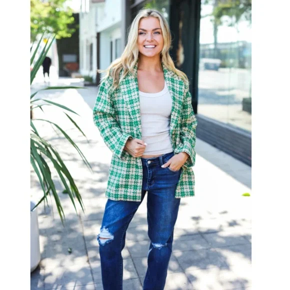 Entro Green and White Plaid Blazer - Picture 2 of 9